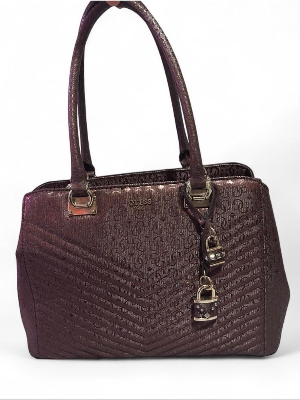 Guess Metallic Plum Shoulder Satchel